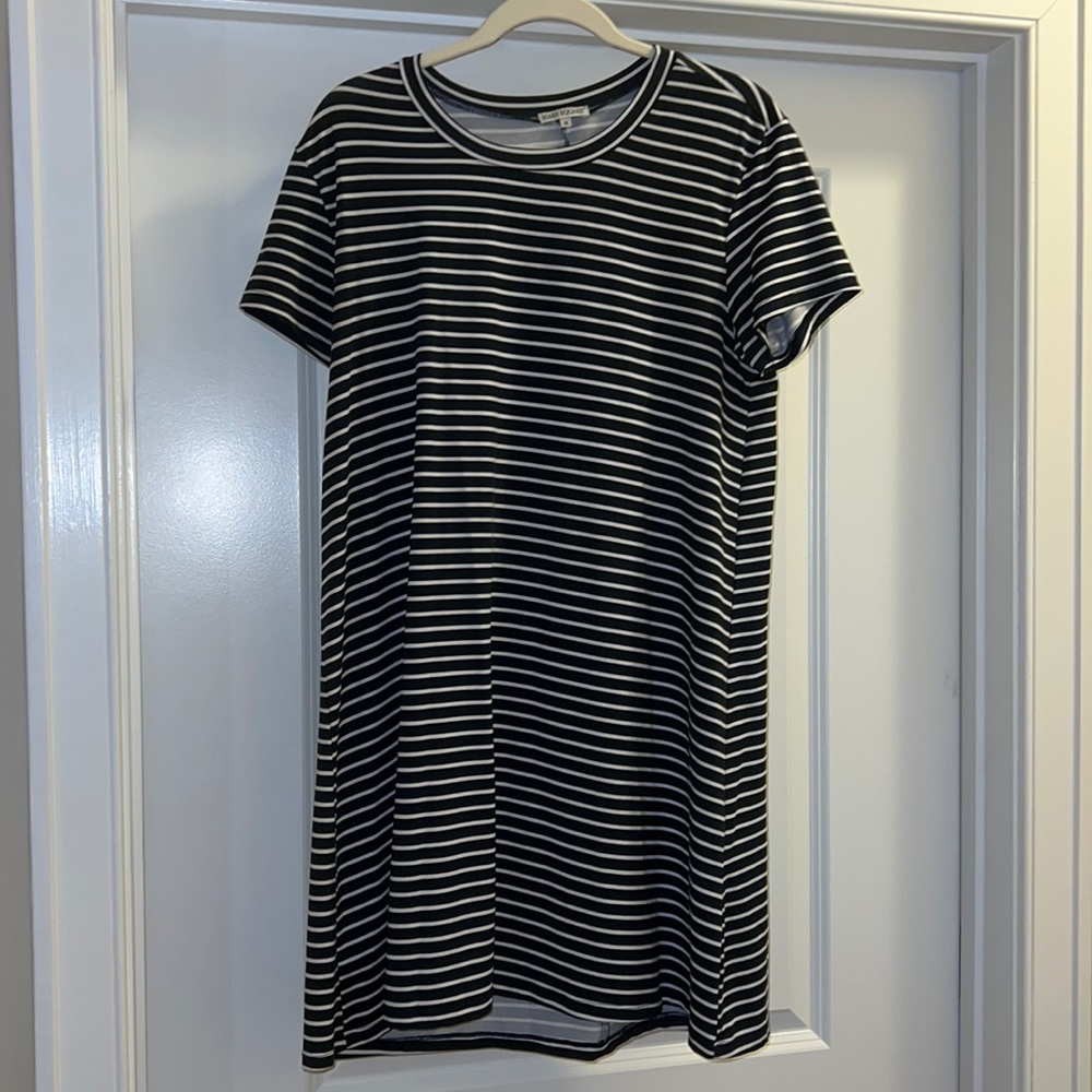 Dark navy and white striped dress